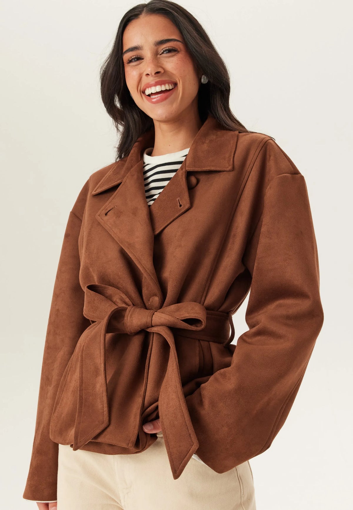 Belted Faux Suede Jacket