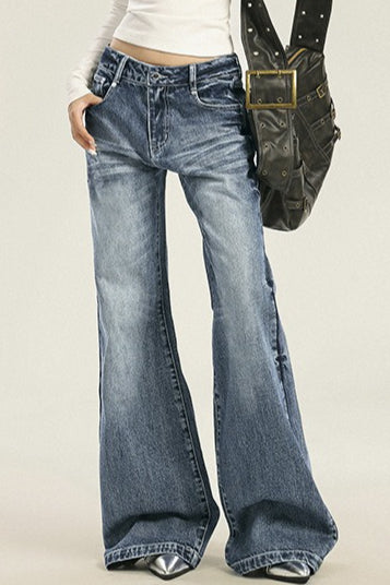 Washed Cat Whisker Wide Jeans