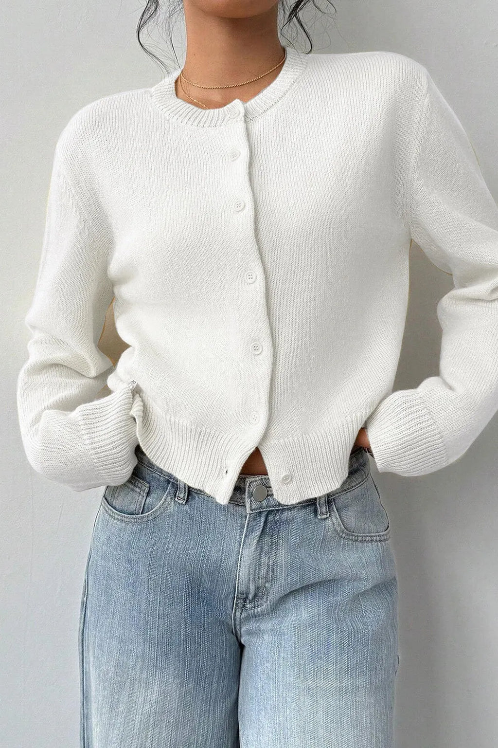 Lightweight Round Neck Button Cardigan