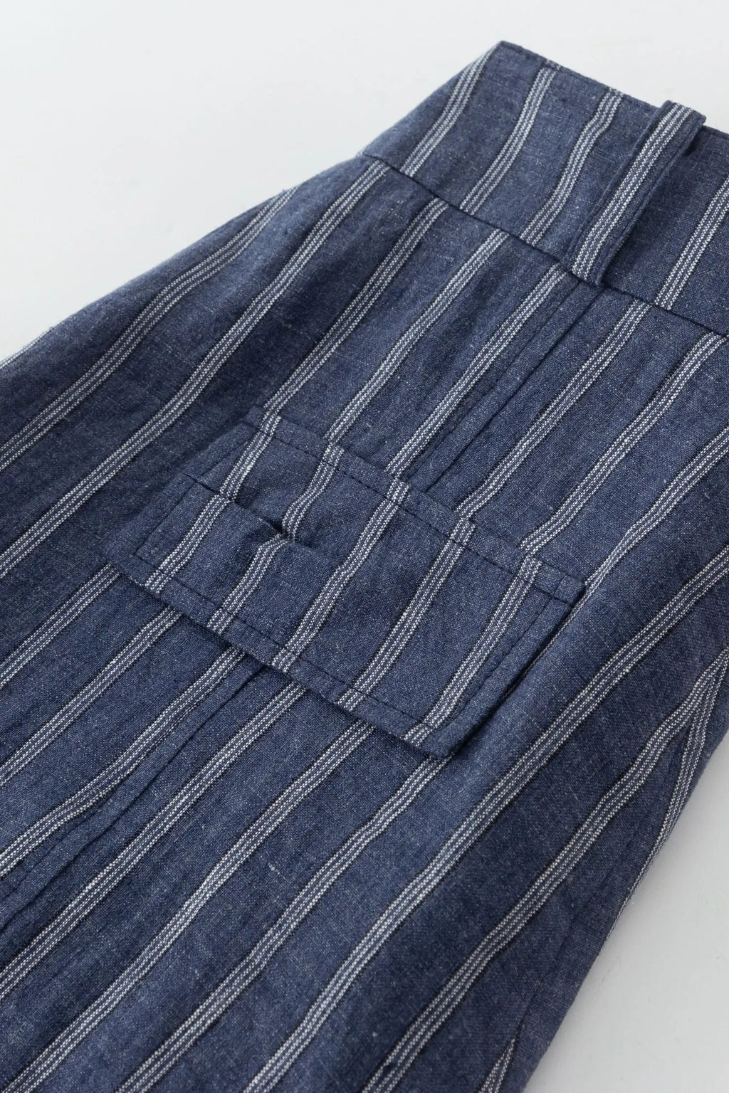 Blue Linen Pants - Plus Size Striped Ankle-Length Relaxed Fit 4939