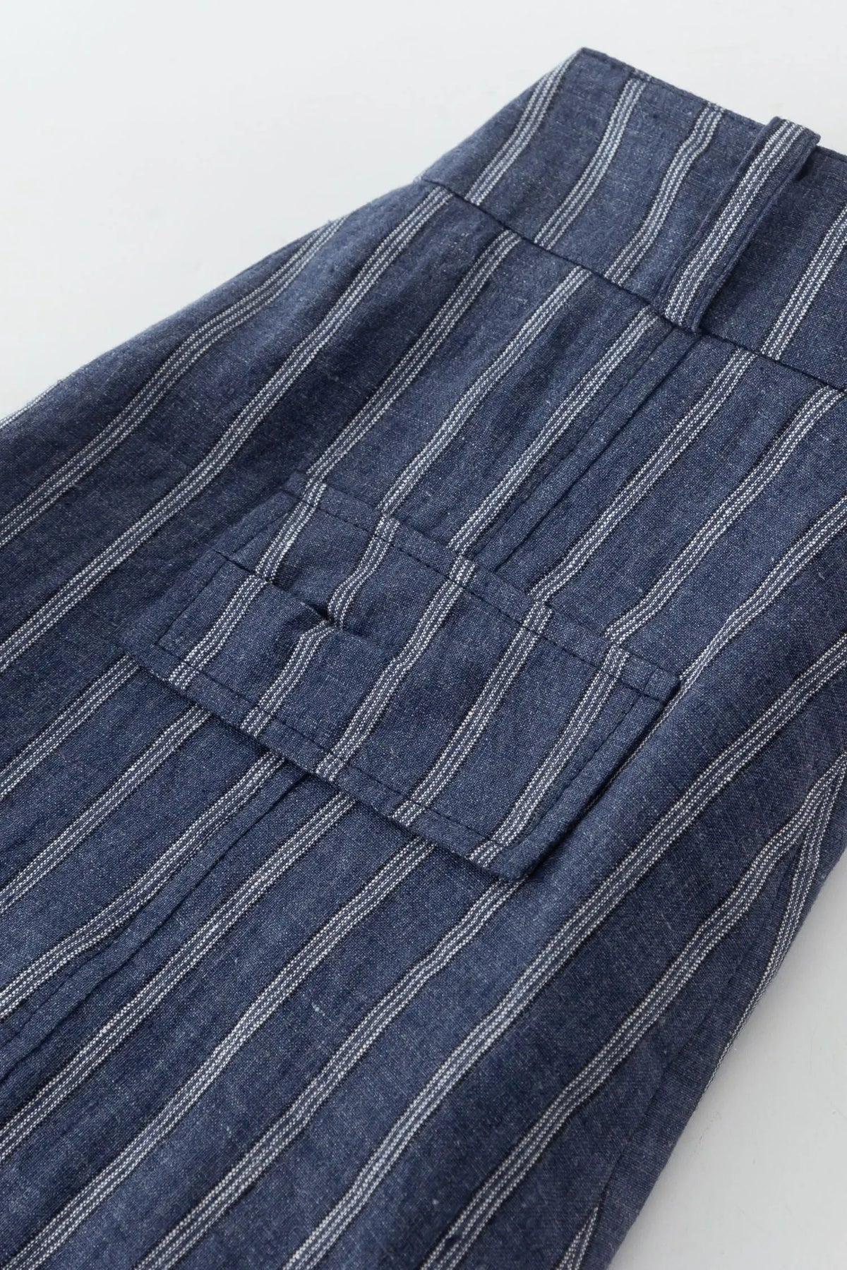 Blue Linen Pants - Plus Size Striped Ankle-Length Relaxed Fit 4939
