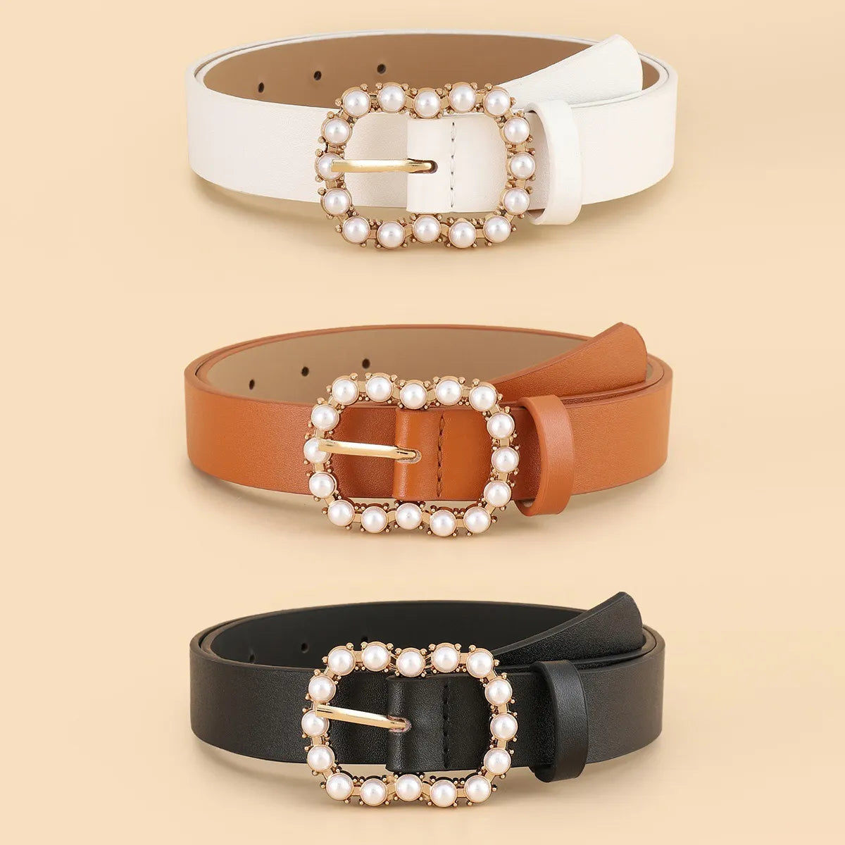 Leather Pearl Belt Ladies Versatile Fashion Decorative Belt Belt Belt