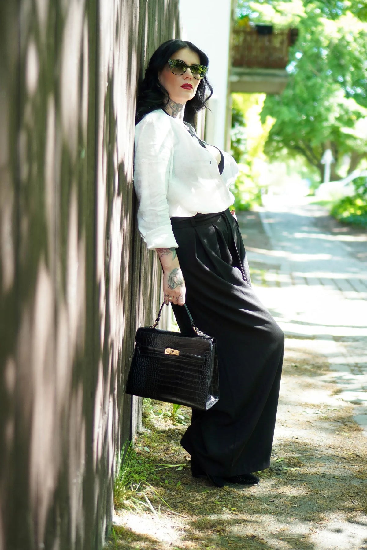 Black Linen Cotton Palazzo Pants - Wide Leg Pleated 