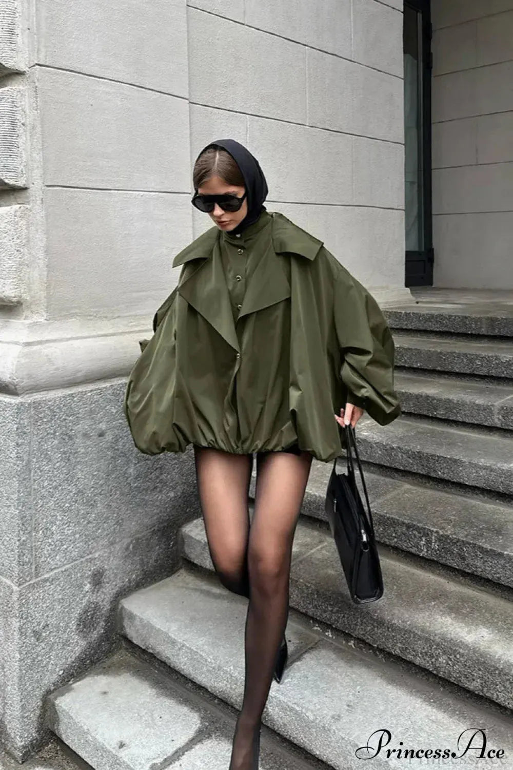 Vintage Green Unique Loose Slimming Coat