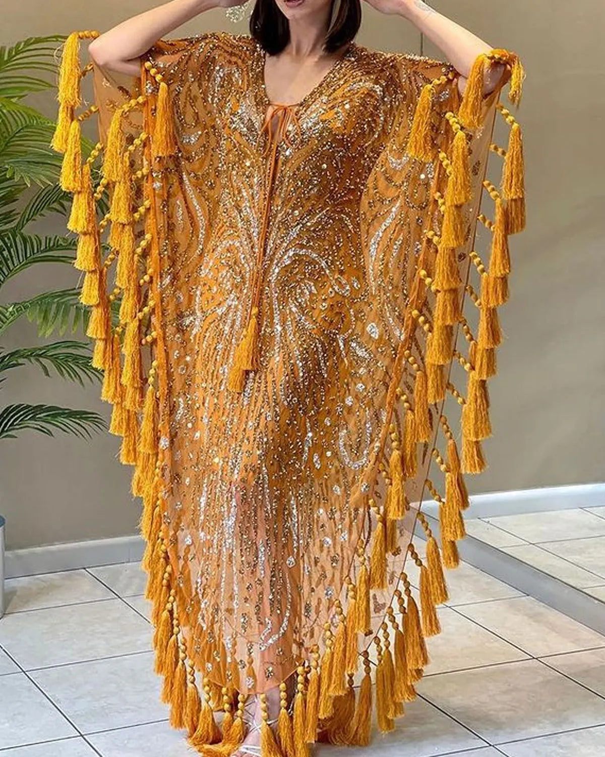 Elegant V Neck Fringe Dress