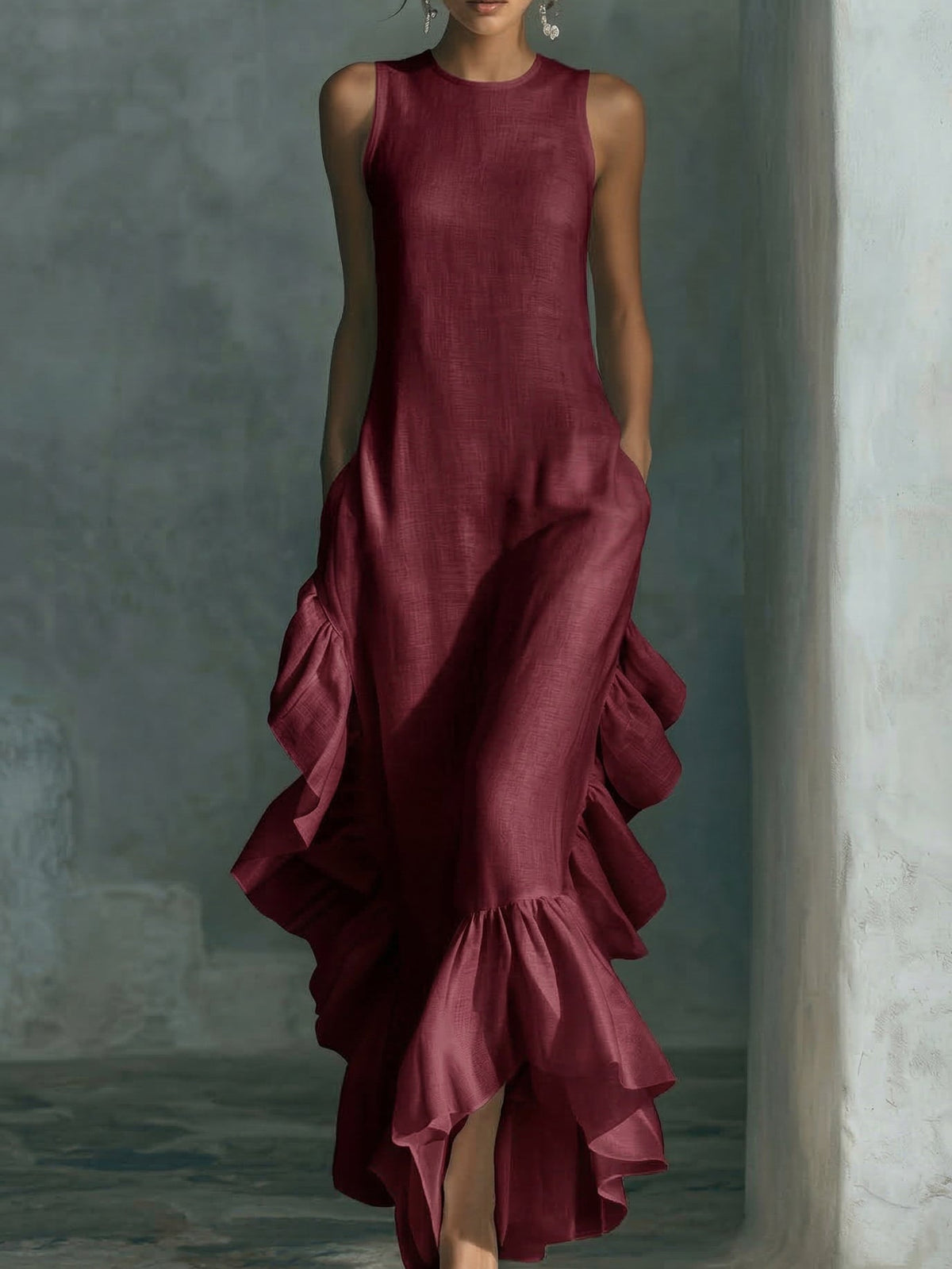 Elegant Maxi Dress in linen, Premium Look