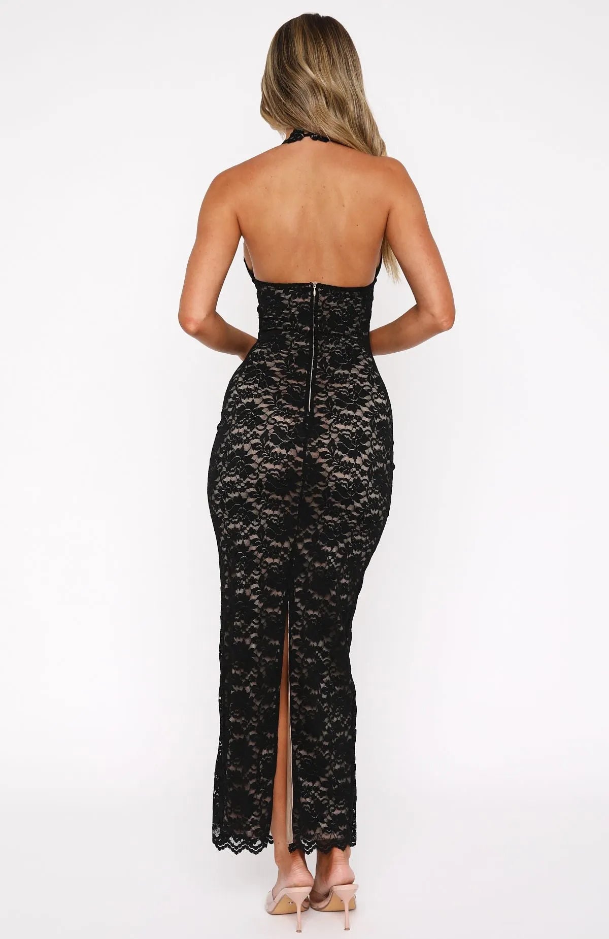 Noir Elegance Lace Maxi Dress