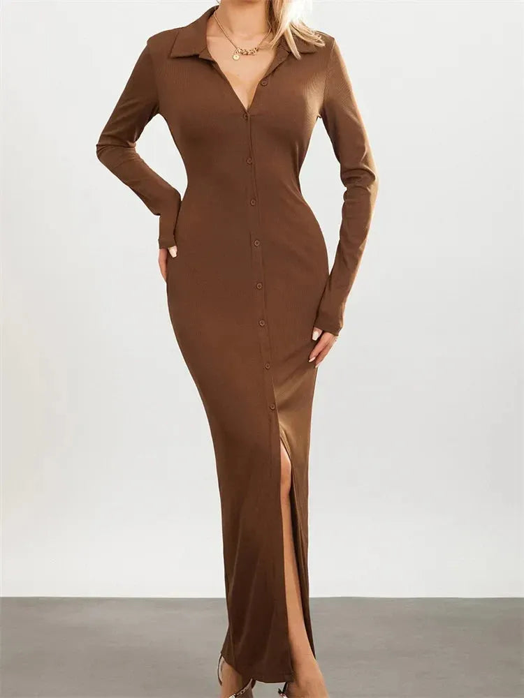 Women Slim Fit Sleeve Button Down Turn Down Collar Evening for Spring Fall Female Vestidos