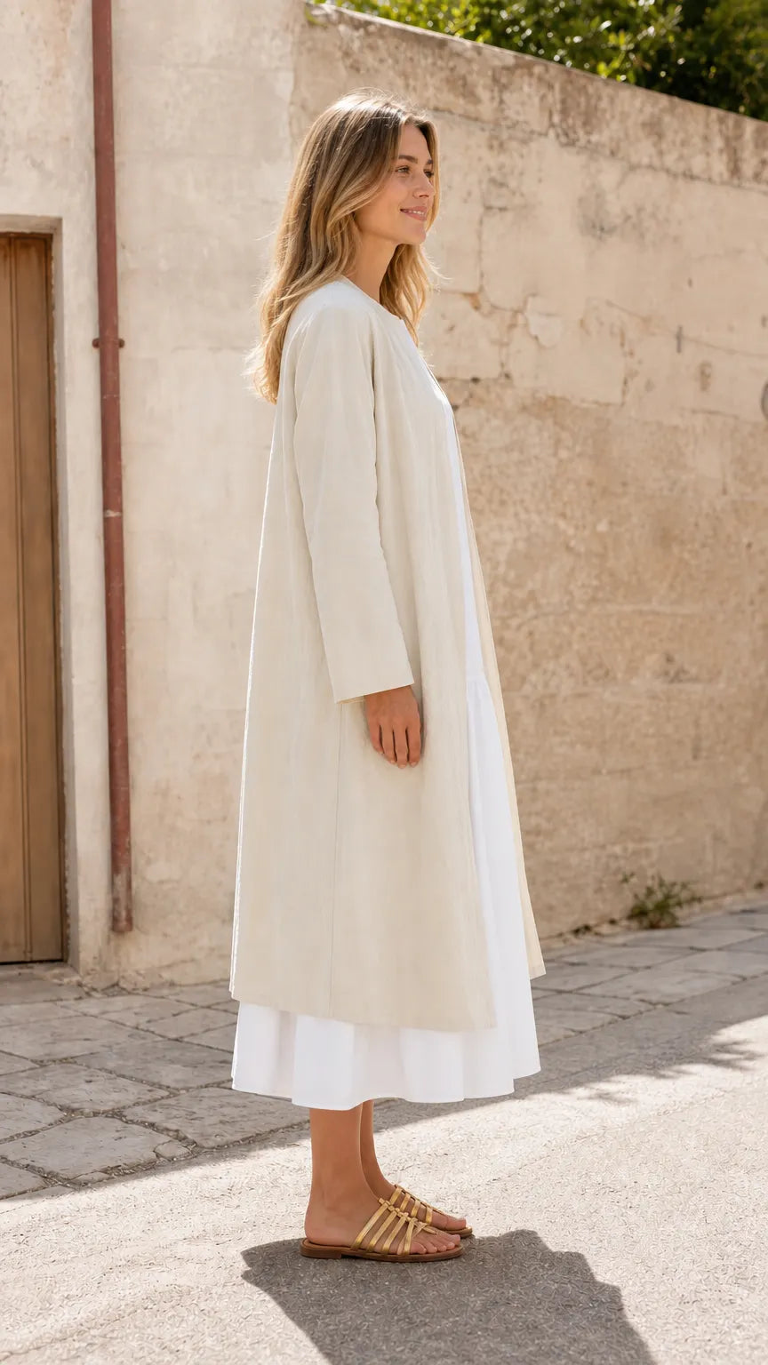 Women's Open Front Longline Linen Blend Duster Coat