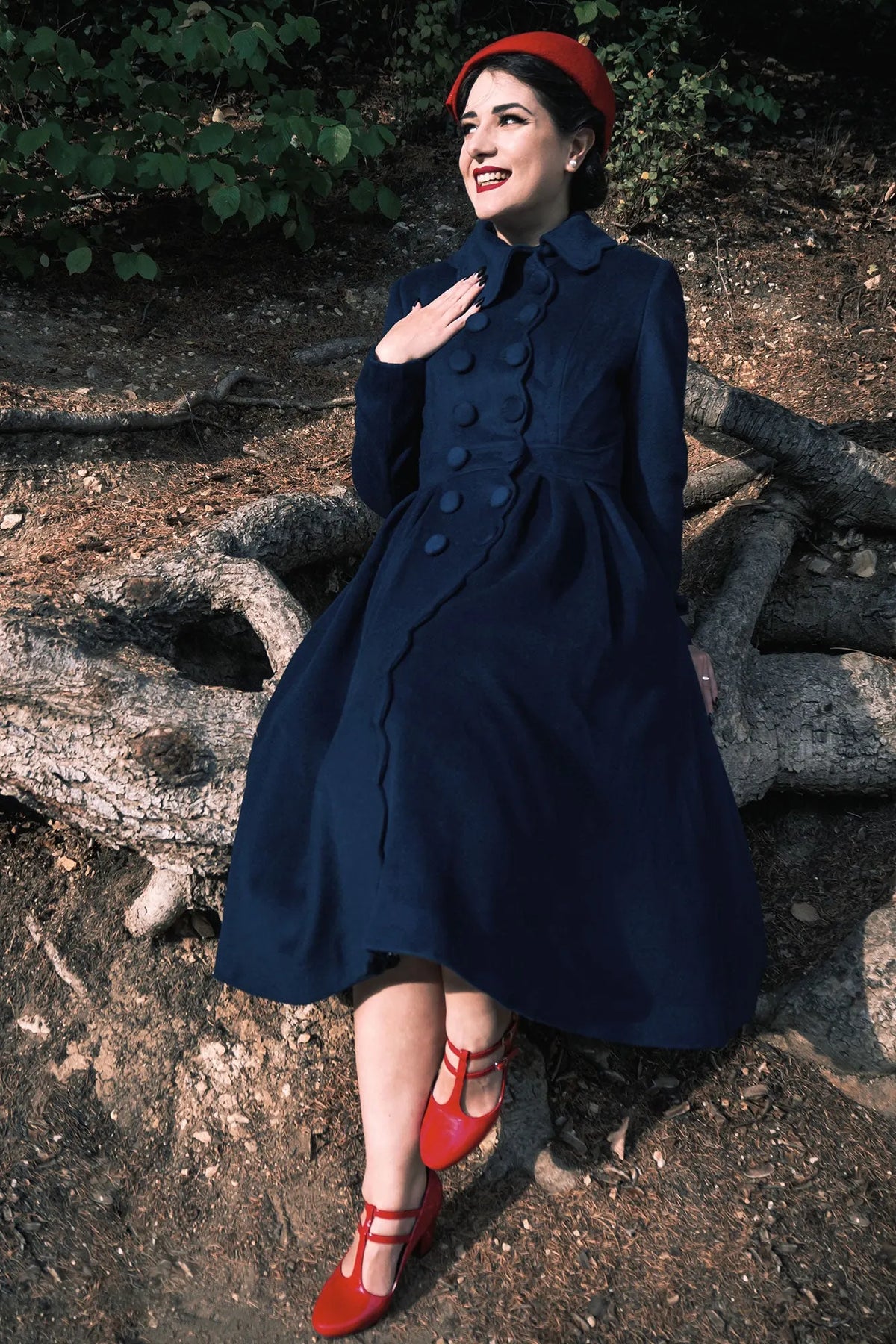Handmade Navy Wool Coat – Vintage Fit & Flare Winter Princess Overcoat 3187