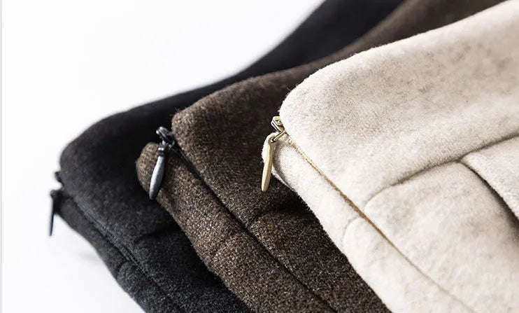 Brown Wool A-Line Midi Skirt - High Waist Winter Essential 3861