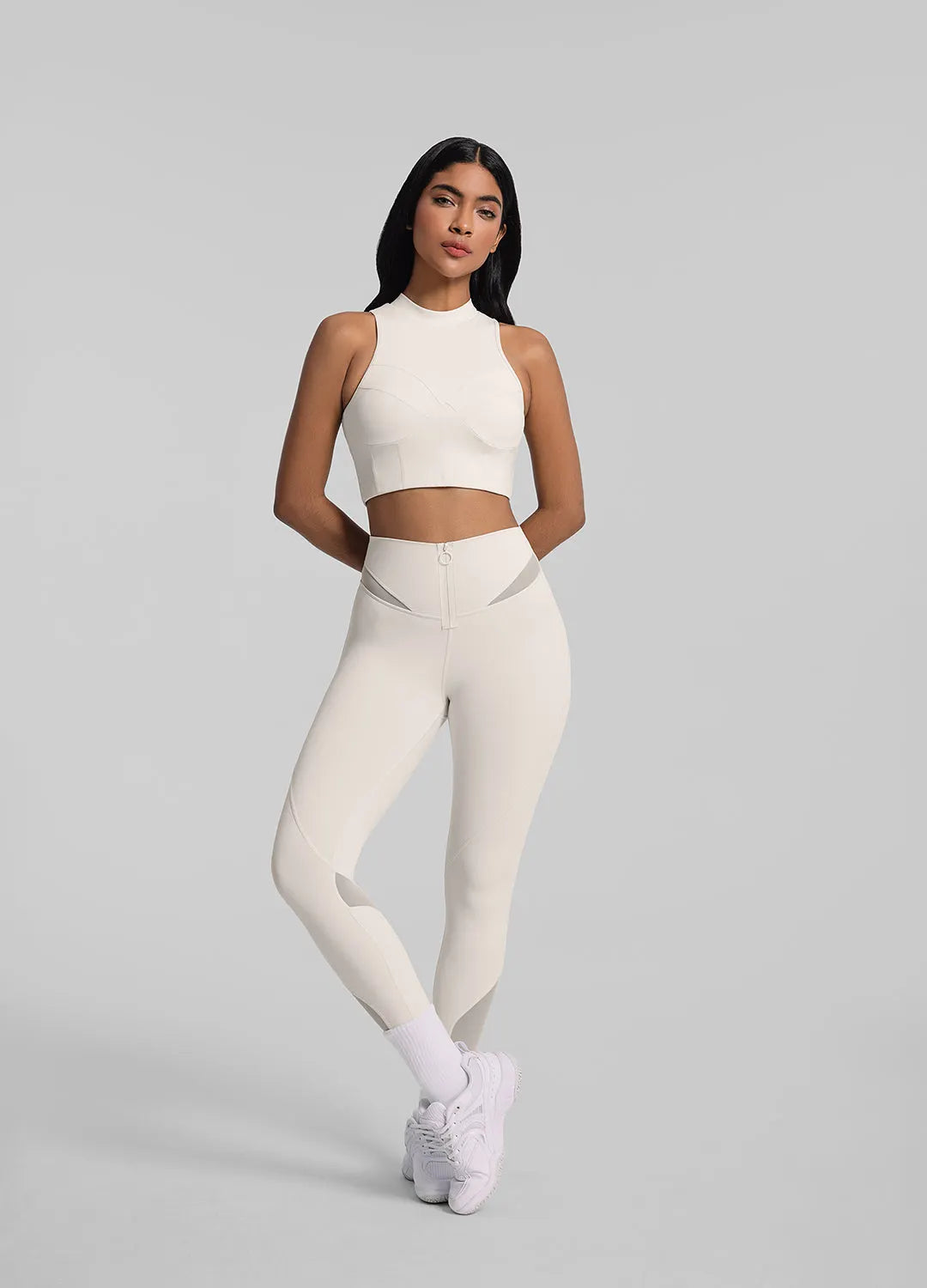 Breathable Mesh-Panel Zip-Front Leggings