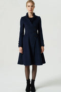 Navy Wool Coat - Handmade Tailored Fit with Ruffle Collar 1974