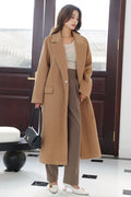 Camel Wool Coat Maxi - Long Belted Elegant Winter Overcoat 4017