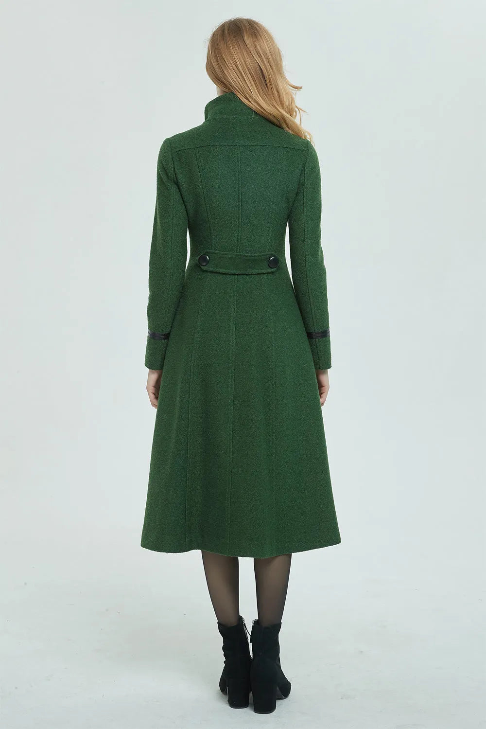 Vintage Wool Coat for Women – Handmade Green Military Style Long Winter Coat 