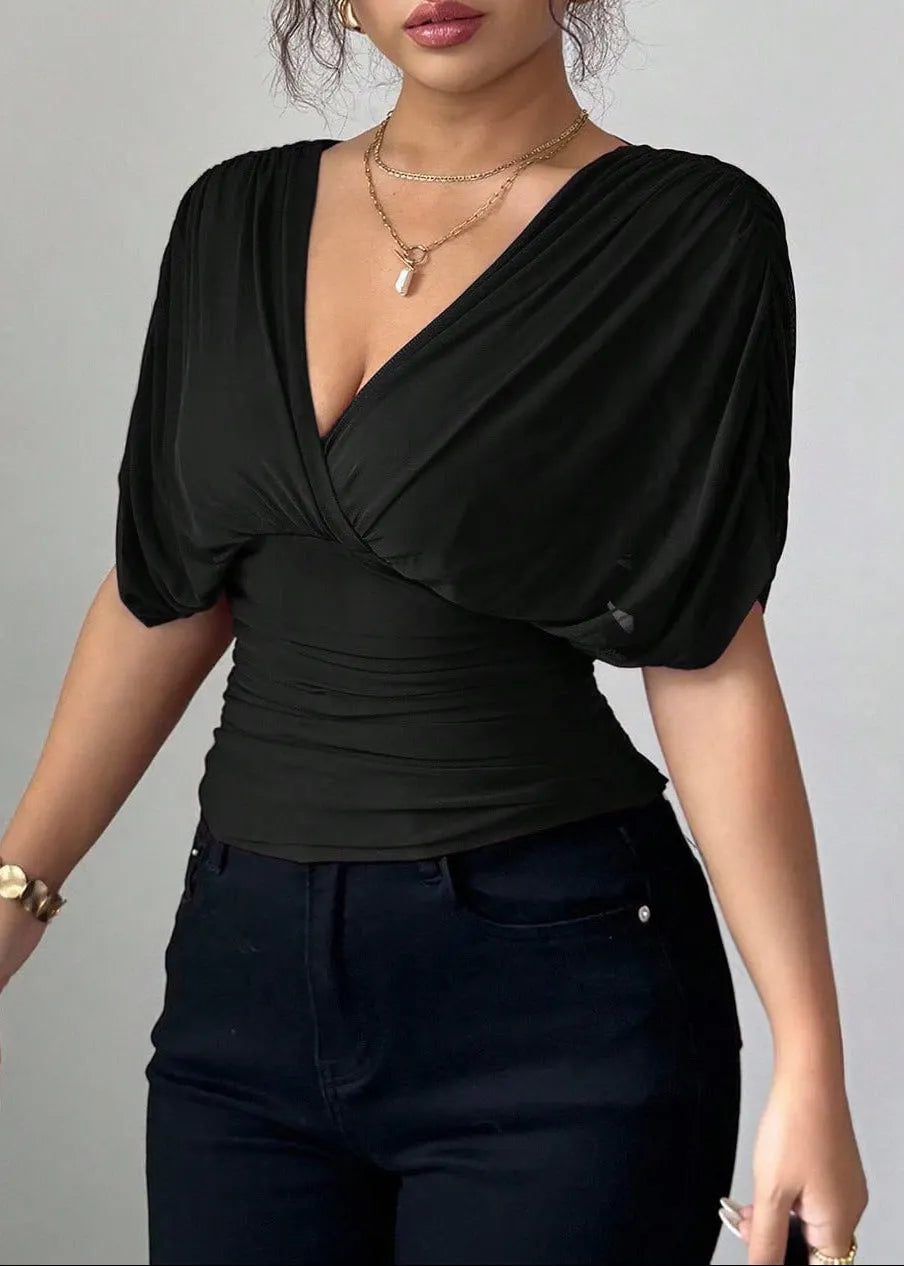 Deep V Tie Back Short Sleeve T-shirt
