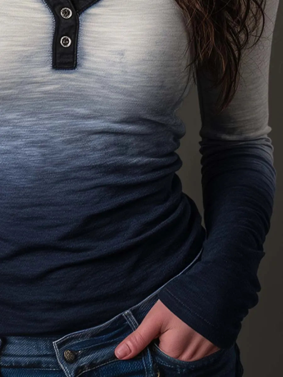Western Indigo Gradient Henley Shirt