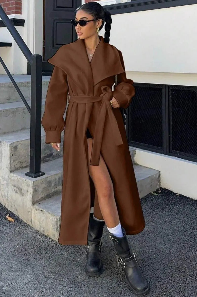 Brown Oversized Lapel Wool Coat