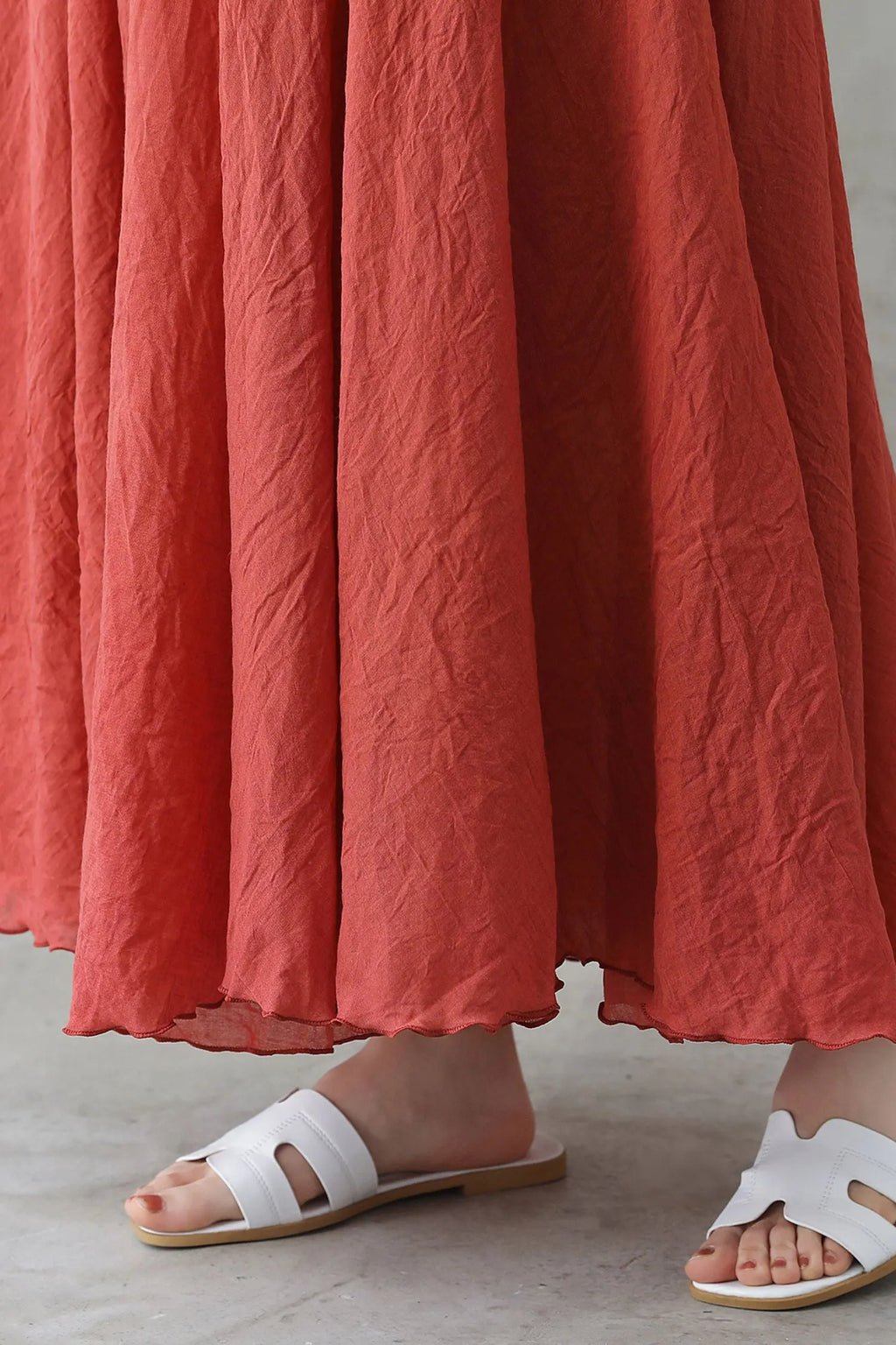 Boho Linen Maxi Skirt, Pleated Elastic Waist 
