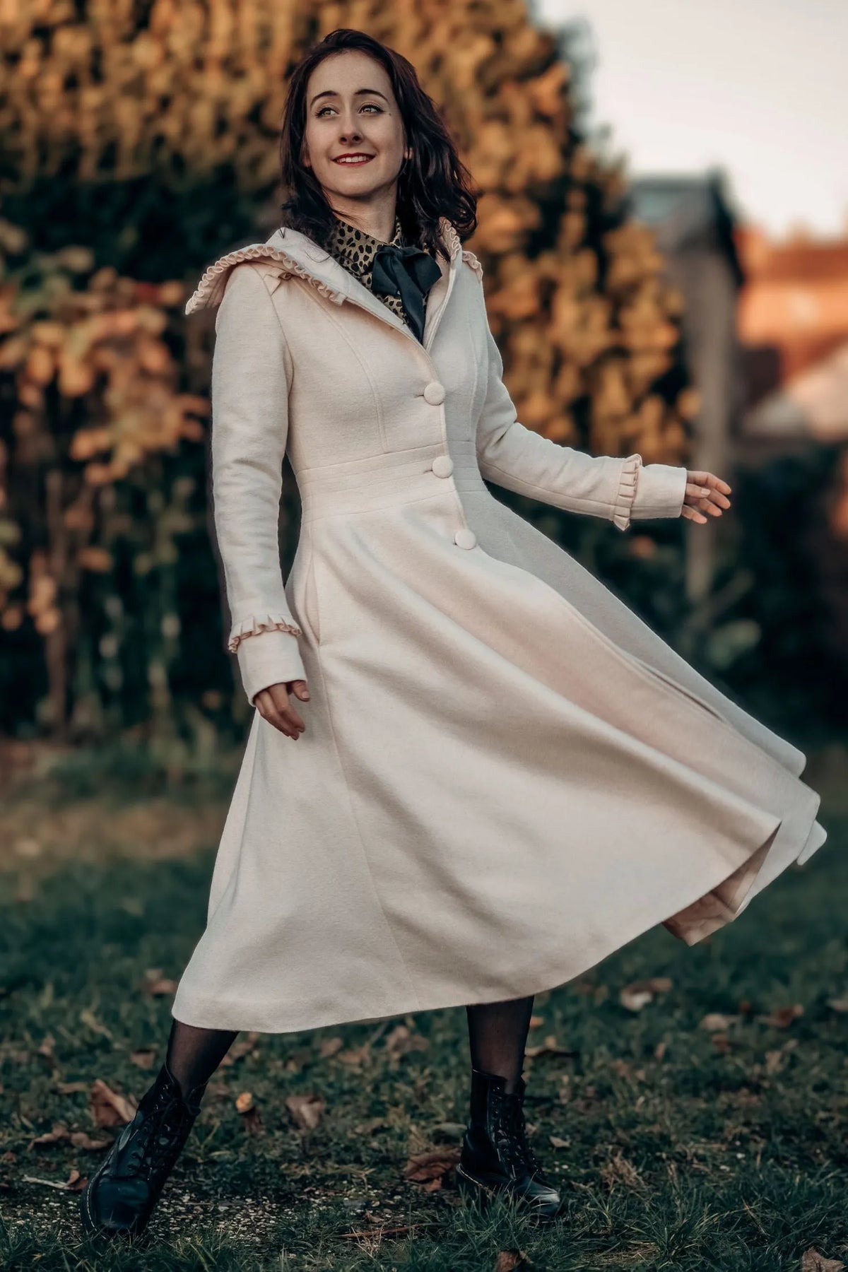 Handmade Pink Wool Coat – Hooded Fit & Flare Winter Swing Overcoat 