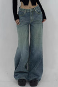 Distressed Wide Leg Floor Length Jeans