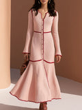 Old Money Vacation Contrast Trim Pink Knitted Maxi Dress