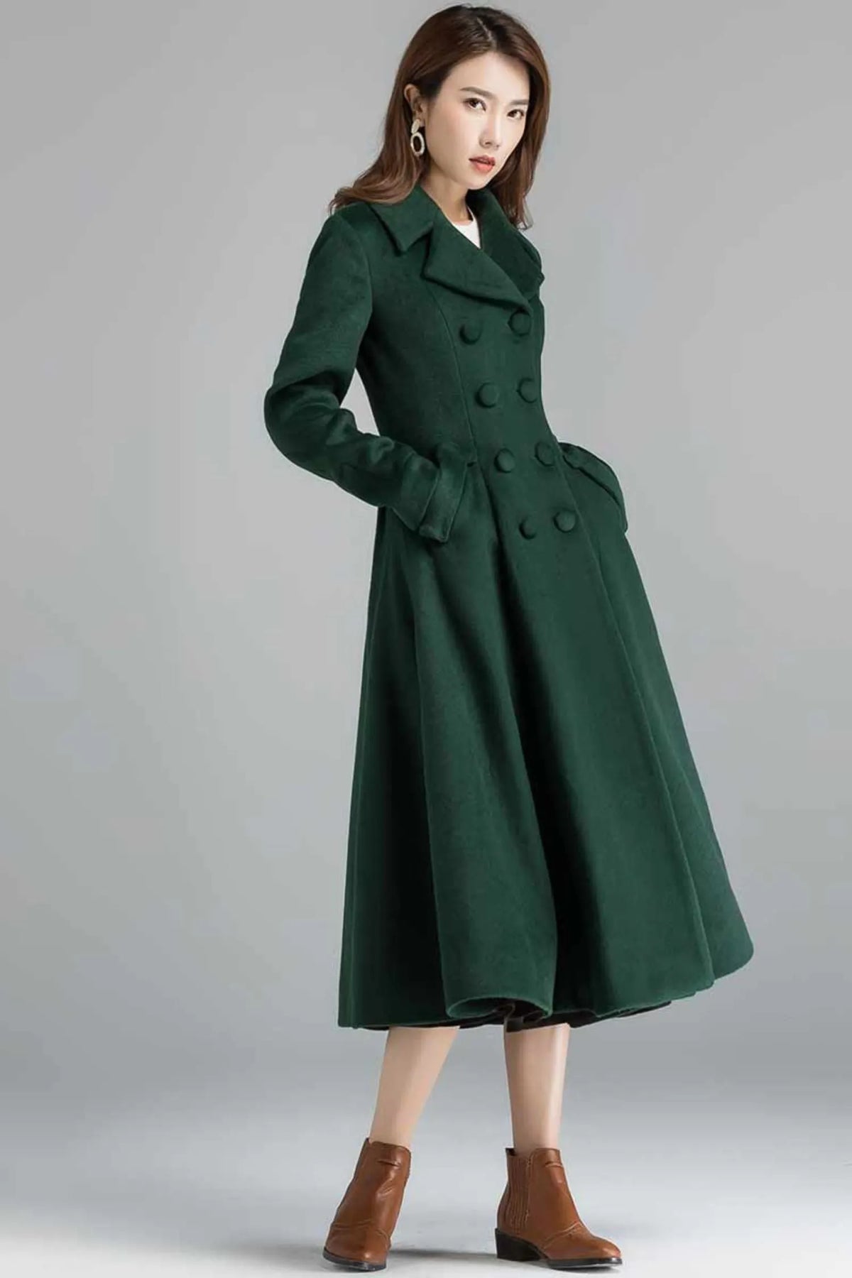 Handmade Green Wool Blend Coat – Double Breasted Vintage Winter Overcoat 2398