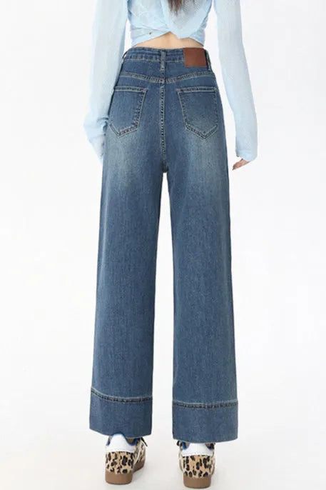 High Waist Cropped Straight Jeans
