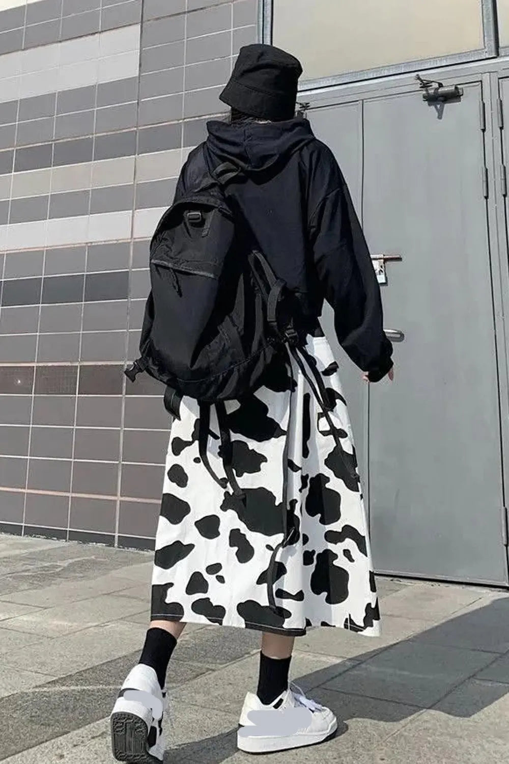 KittenAlarm - Loose Cow Printed Mid Calf Skirts
