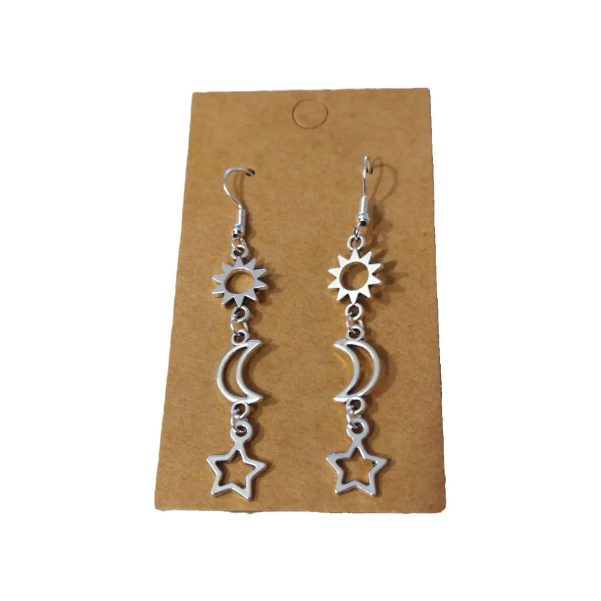 Silver Sun Moon And Star Earrings