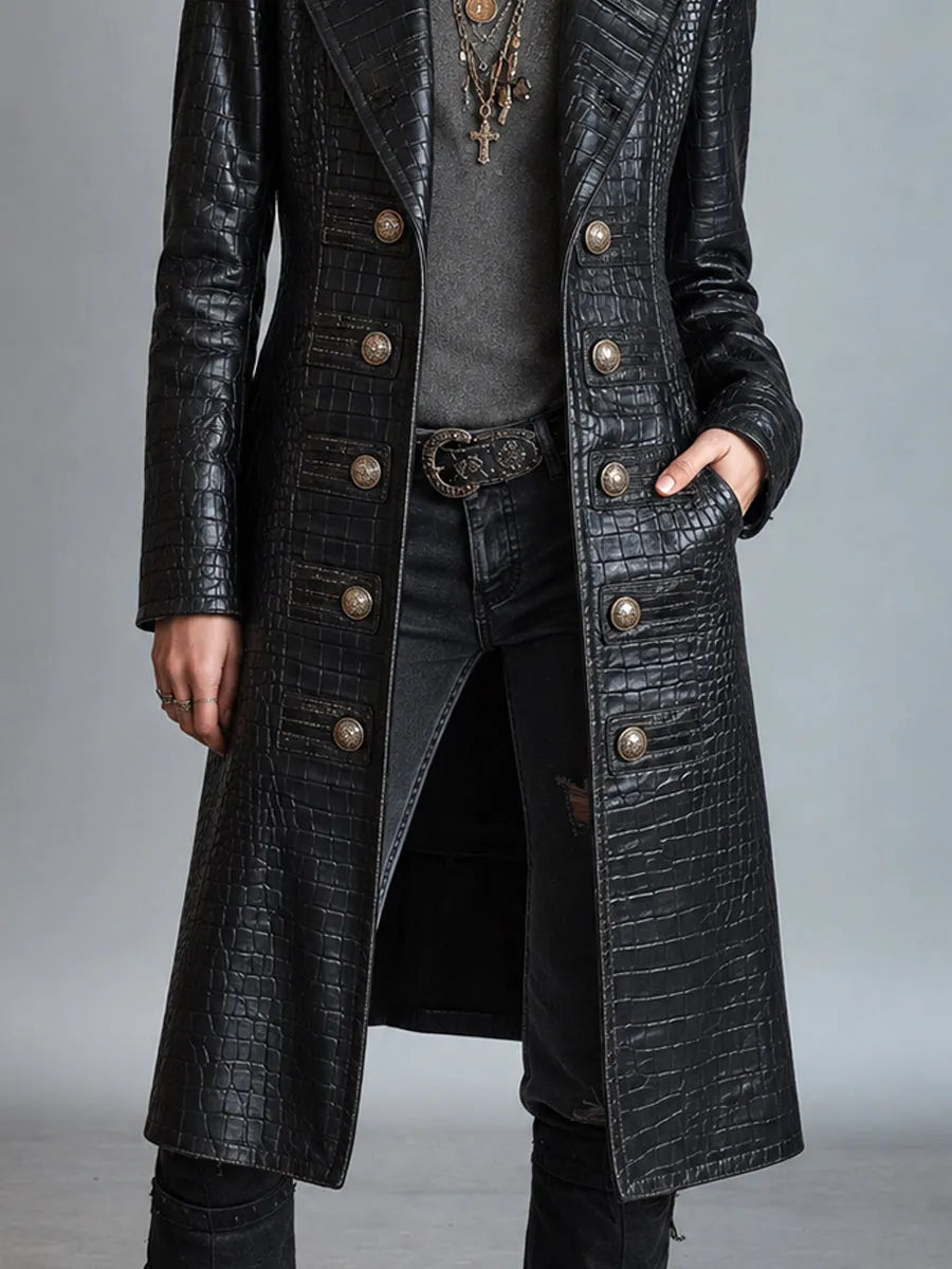 Midnight Nomad Embossed Leather Coat