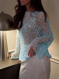 Sheer Sequin Mesh Long Sleeve Top