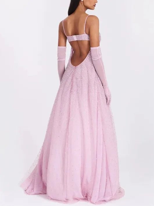 Pink Sequin Tulle Maxi Dress