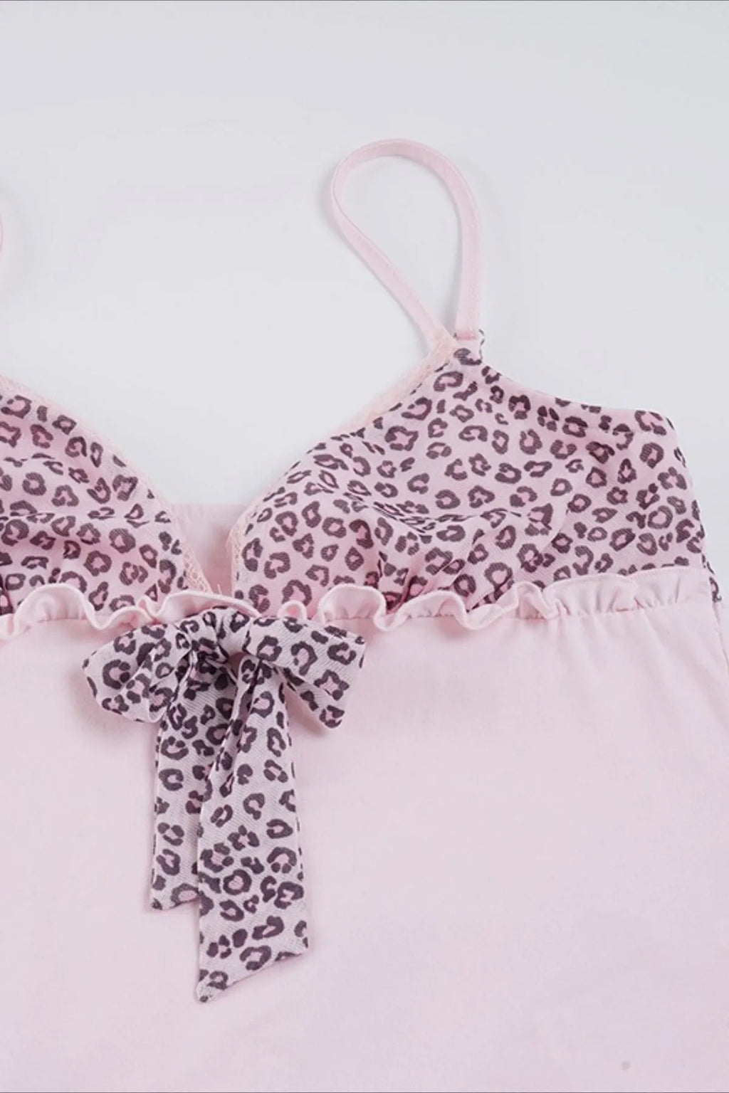 Sweet Leopard Patchwork Bow Lace Cami Top
