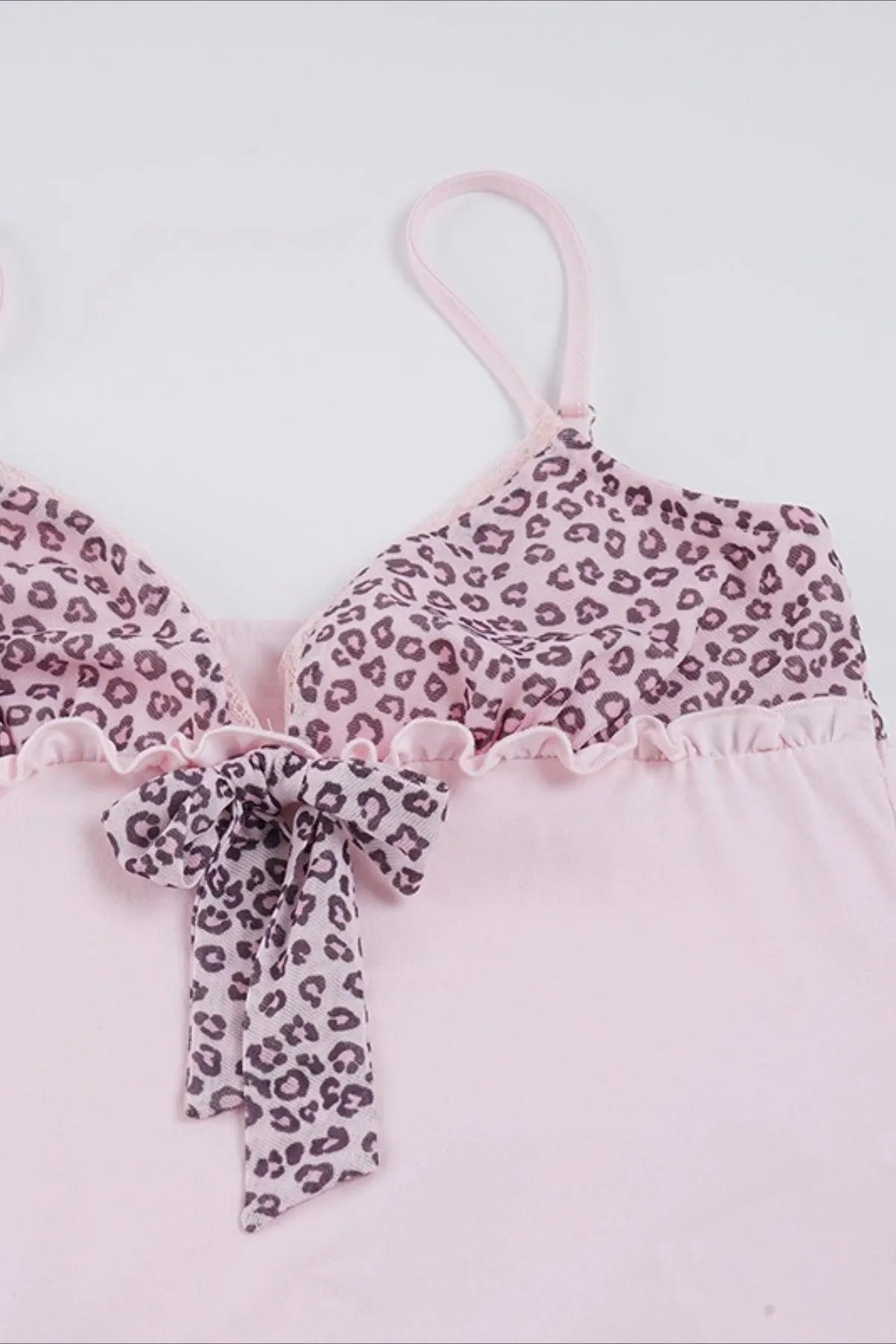 Sweet Leopard Patchwork Bow Lace Cami Top
