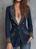 Vintage Paisley Embroidered Denim Blazer