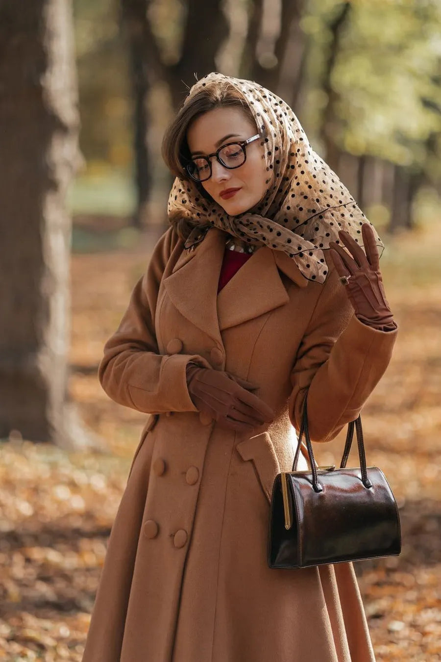 Camel Wool Coat - Double Breasted Fit and Flare Midi Coat 3261