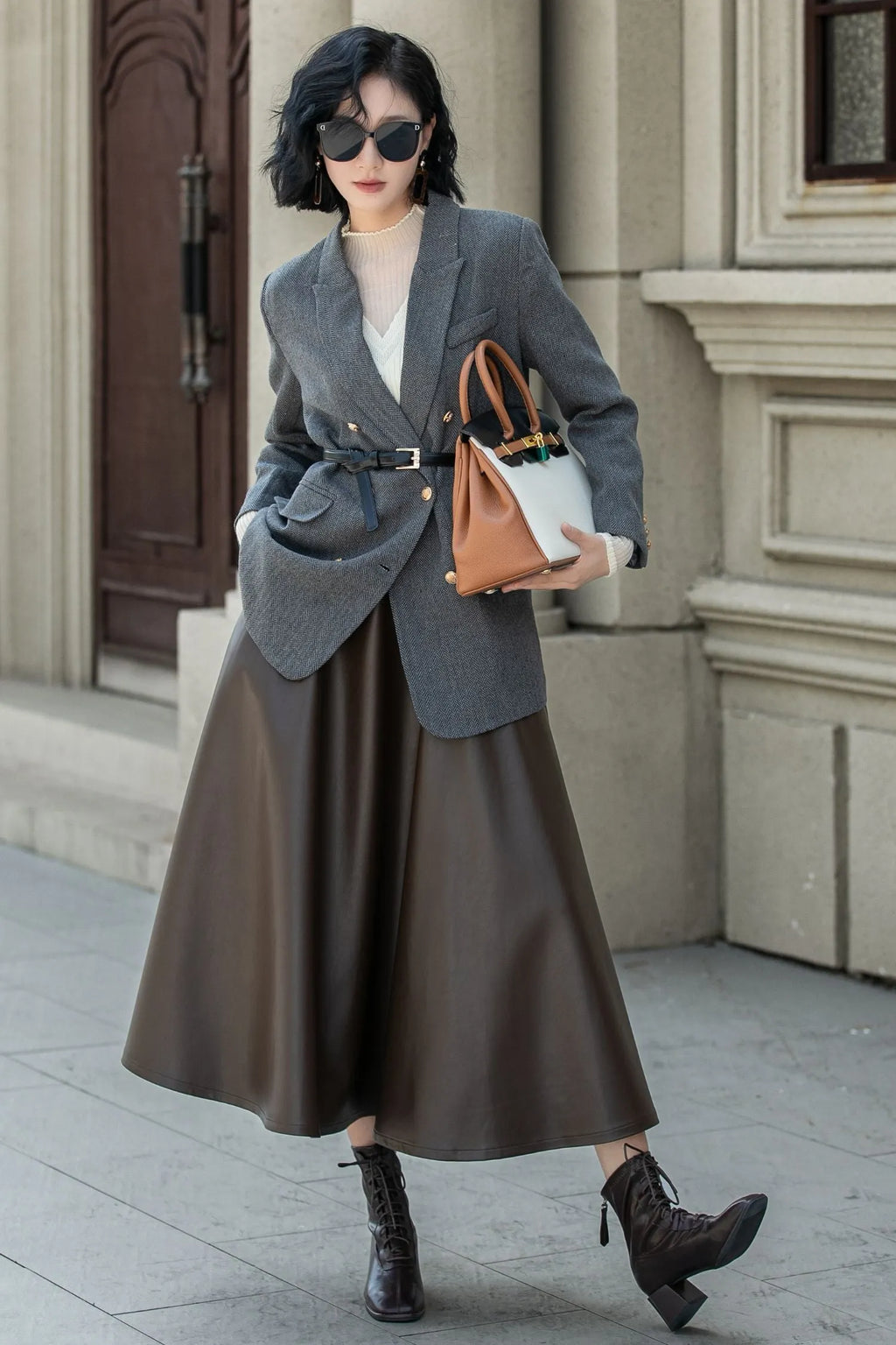 Charcoal Gray Wool Blazer – Vintage Double Breasted Winter Jacket coat with Pockets  5321