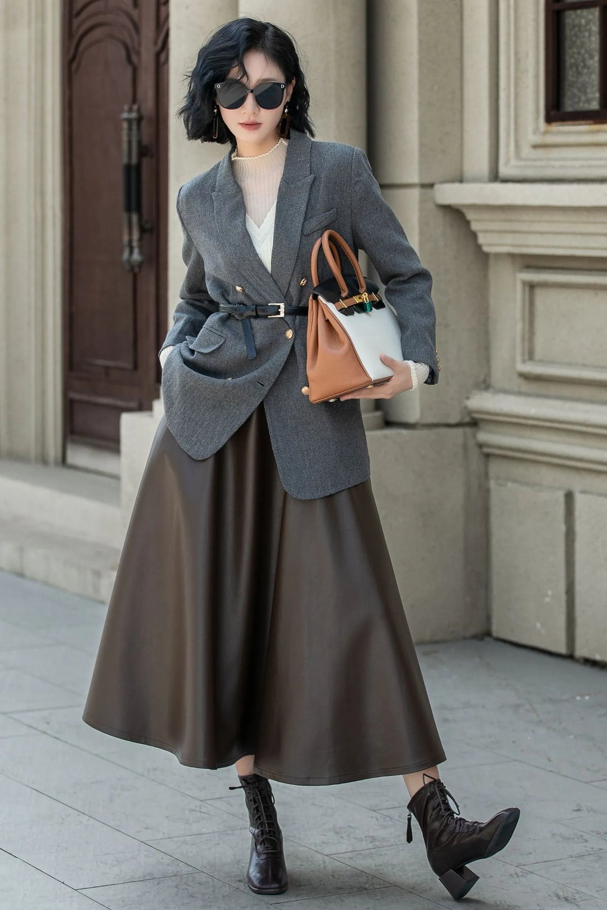 Charcoal Gray Wool Blazer – Vintage Double Breasted Winter Jacket coat with Pockets  5321
