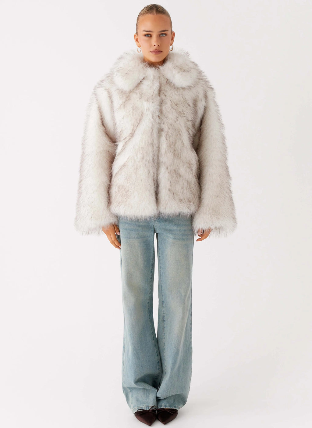 Novera Faux Fur Jacket - White Grey