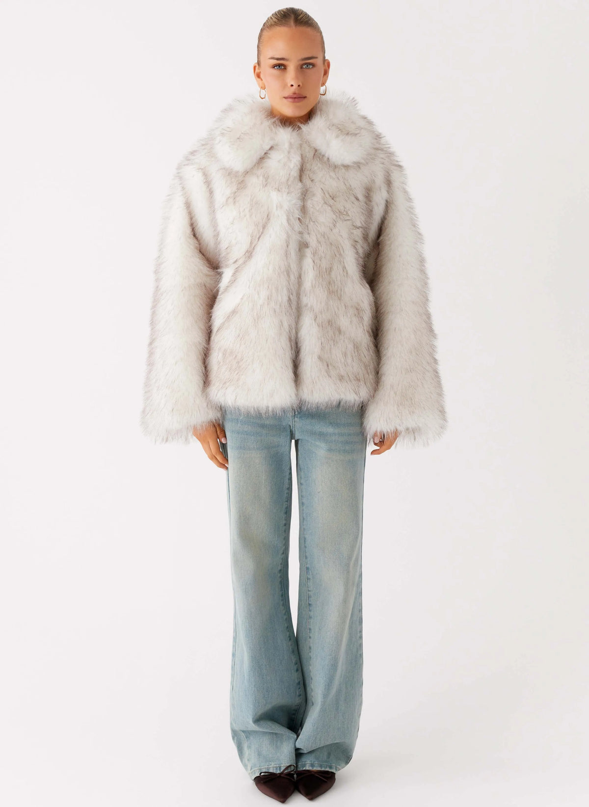 Novera Faux Fur Jacket - White Grey