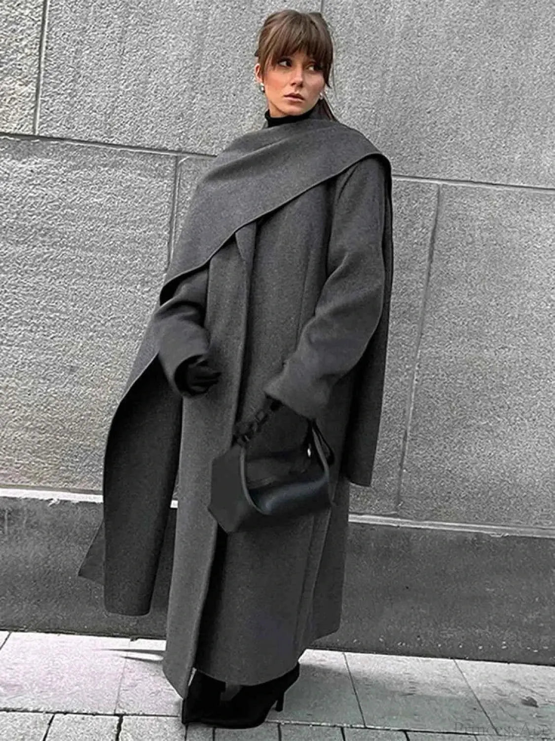 Long Double-Breasted Coat with Classic Lapel Collar