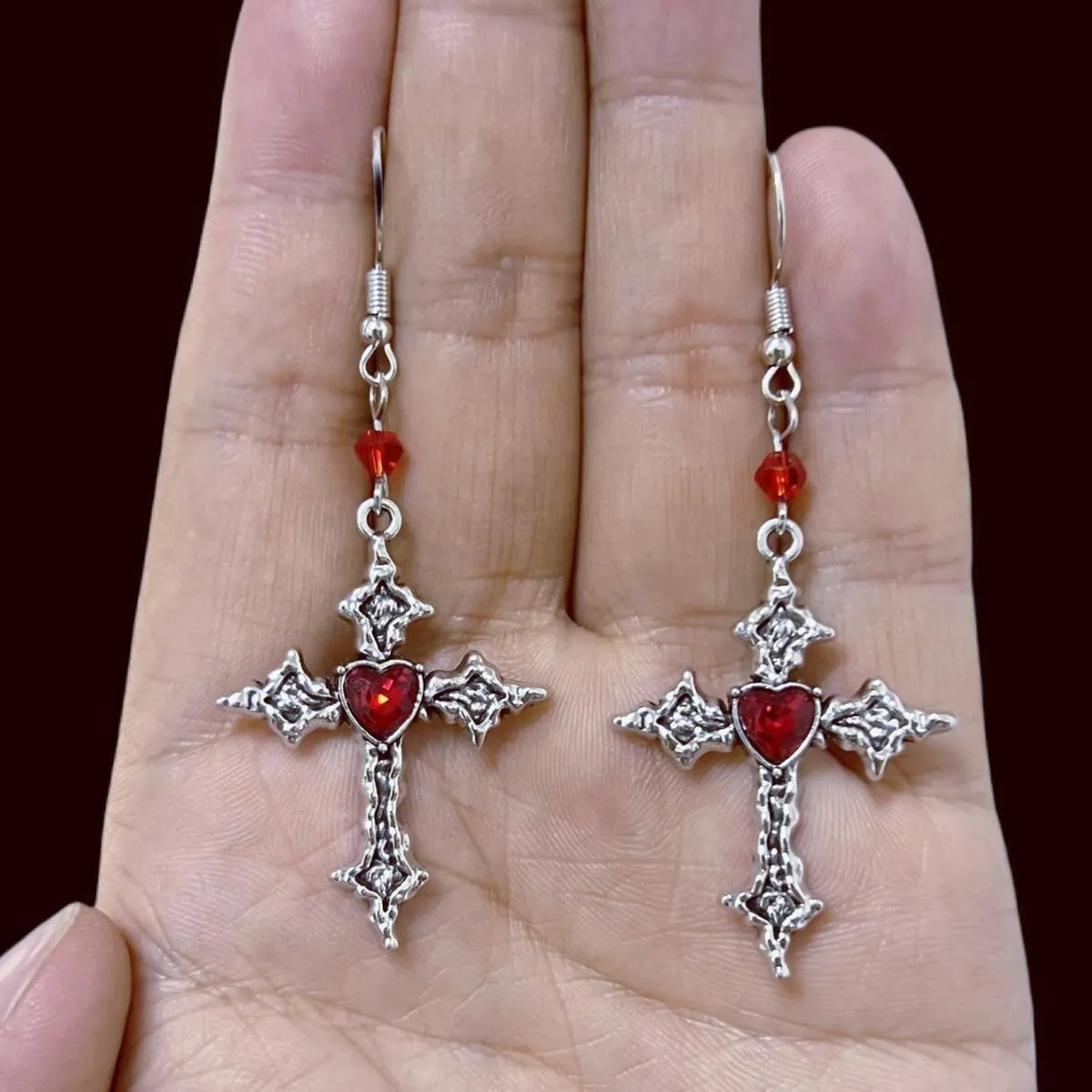 Red Heart Cross Earrings