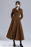 Chocolate Brown Wool Maxi Coat – Vintage Double Breasted Long Overcoat 3238