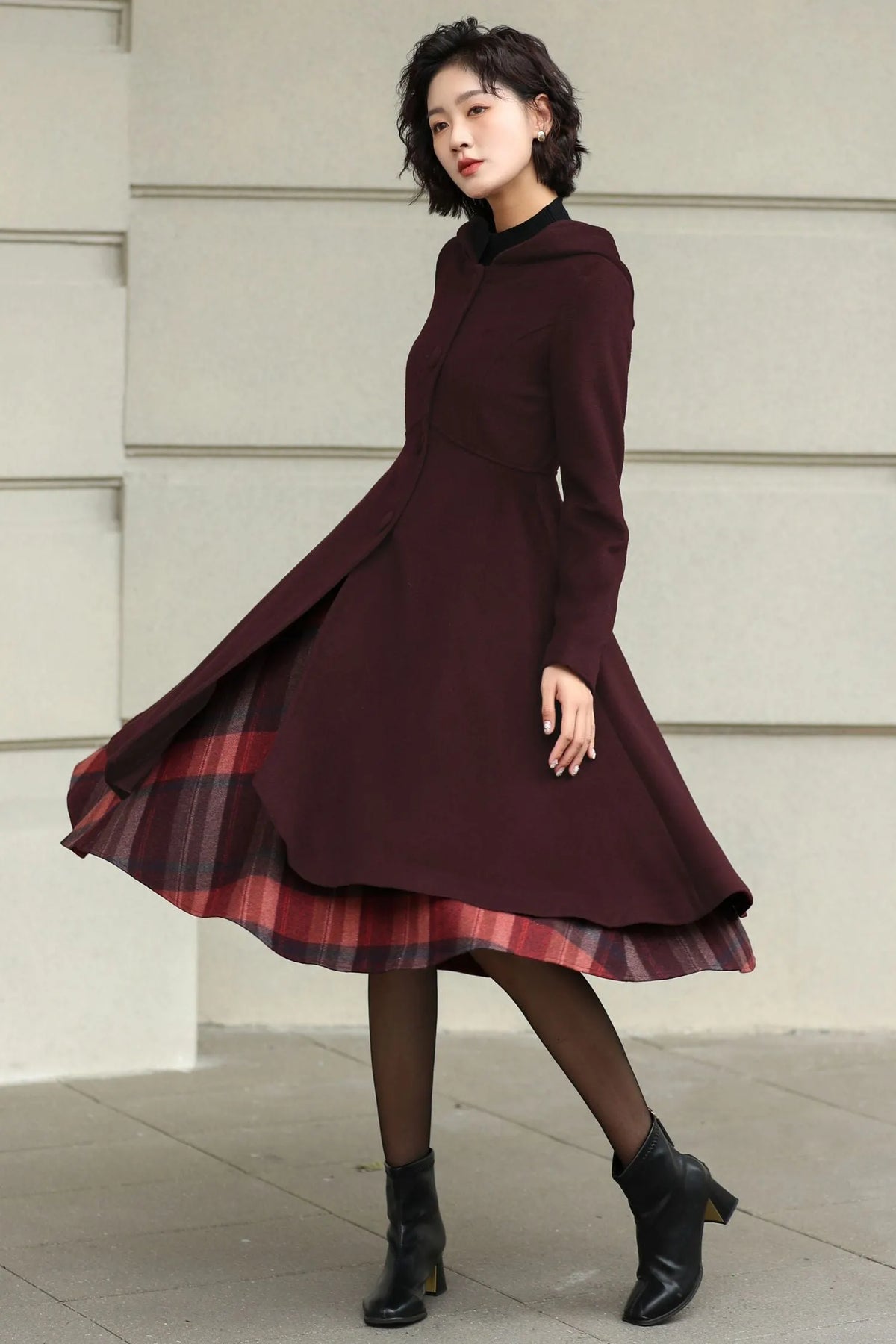 Winter Wool Swing Coat – Vintage Button Front Overcoat 6531
