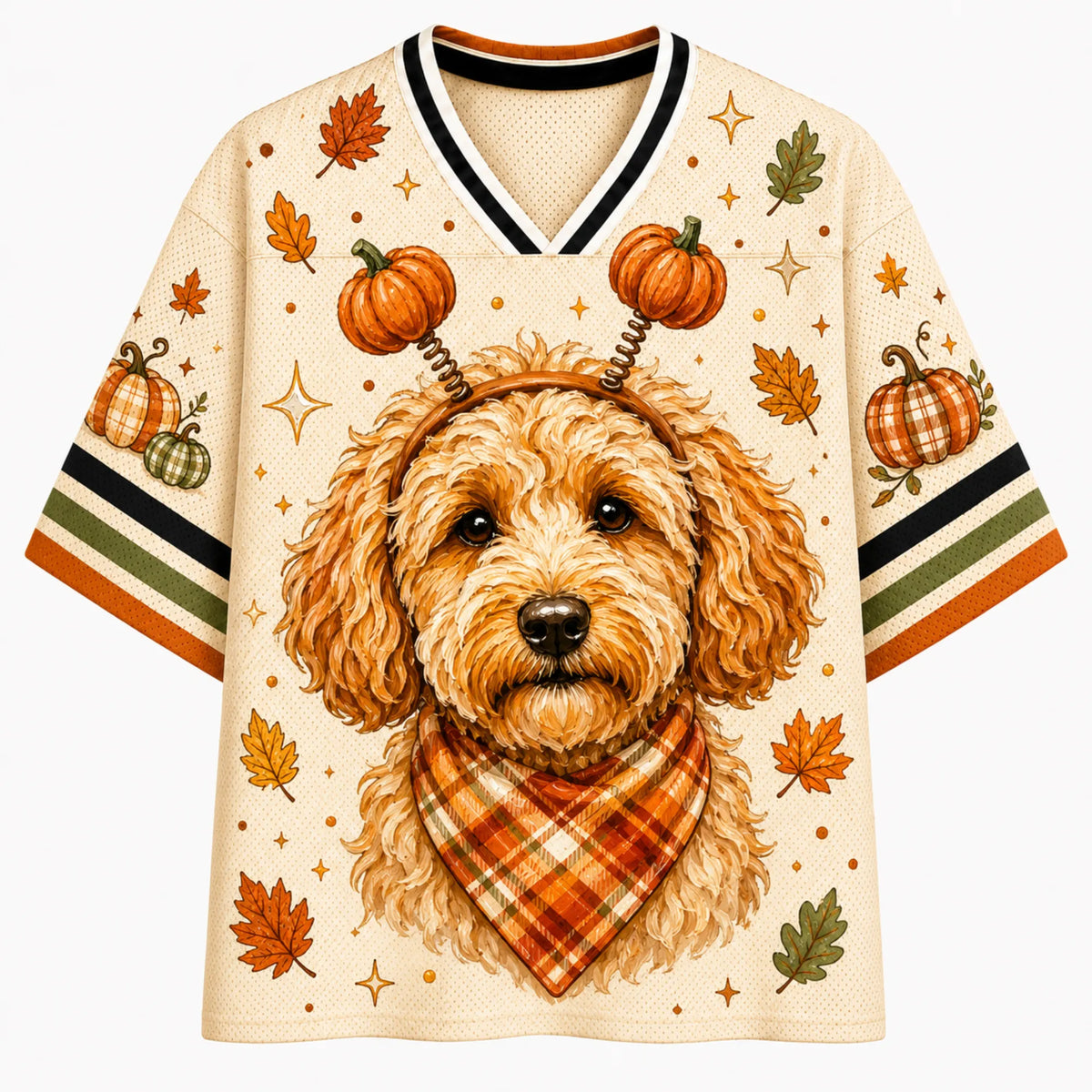 Chaotic Club Goldendoodle Dog Pumpkin Headband Beige Mesh Jersey