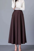 Brown Wool Maxi Skirt - A-Line with Pockets 4752
