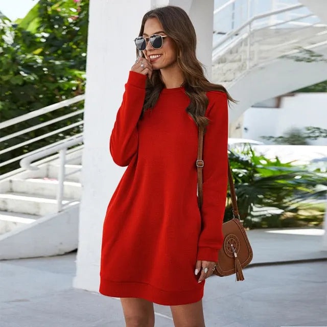 O Neck Long Sleeve Women's Sweatshirt Dress