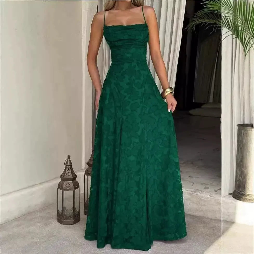 Thin straps jarquard maxi dress