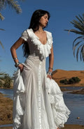 White Ruffled Button-Front Maxi Dress